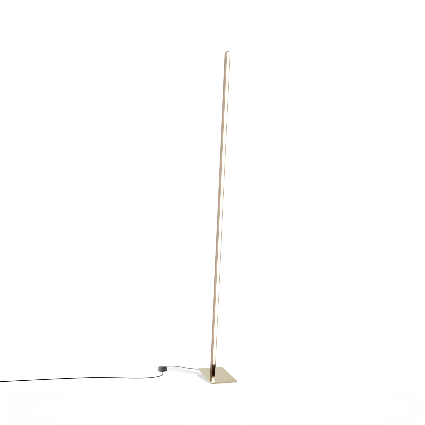 Image of a Stickbulb Floor Torch lighting fixture. The modern fixture consists of sleek wooden beams with multiple integrated LED bulbs. The bulbs emit warm, diffused light, casting a gentle glow in the surrounding space. The wooden beam is suspended from thin cables, giving it a floating appearance.