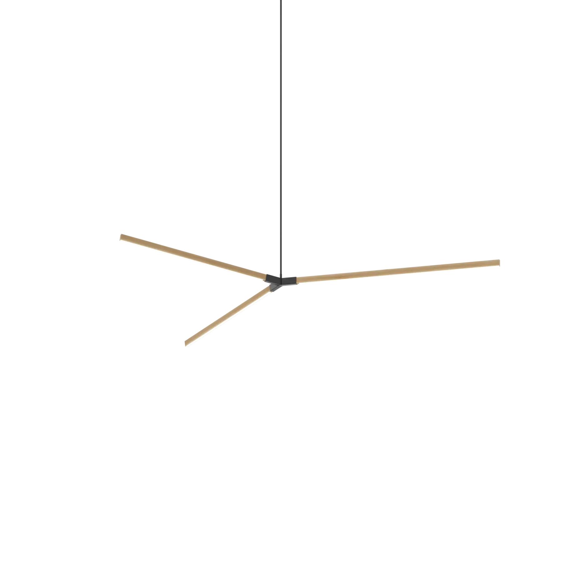Image of a Stickbulb Bough lighting fixture. The modern fixture consists of sleek wooden beams with multiple integrated LED bulbs.