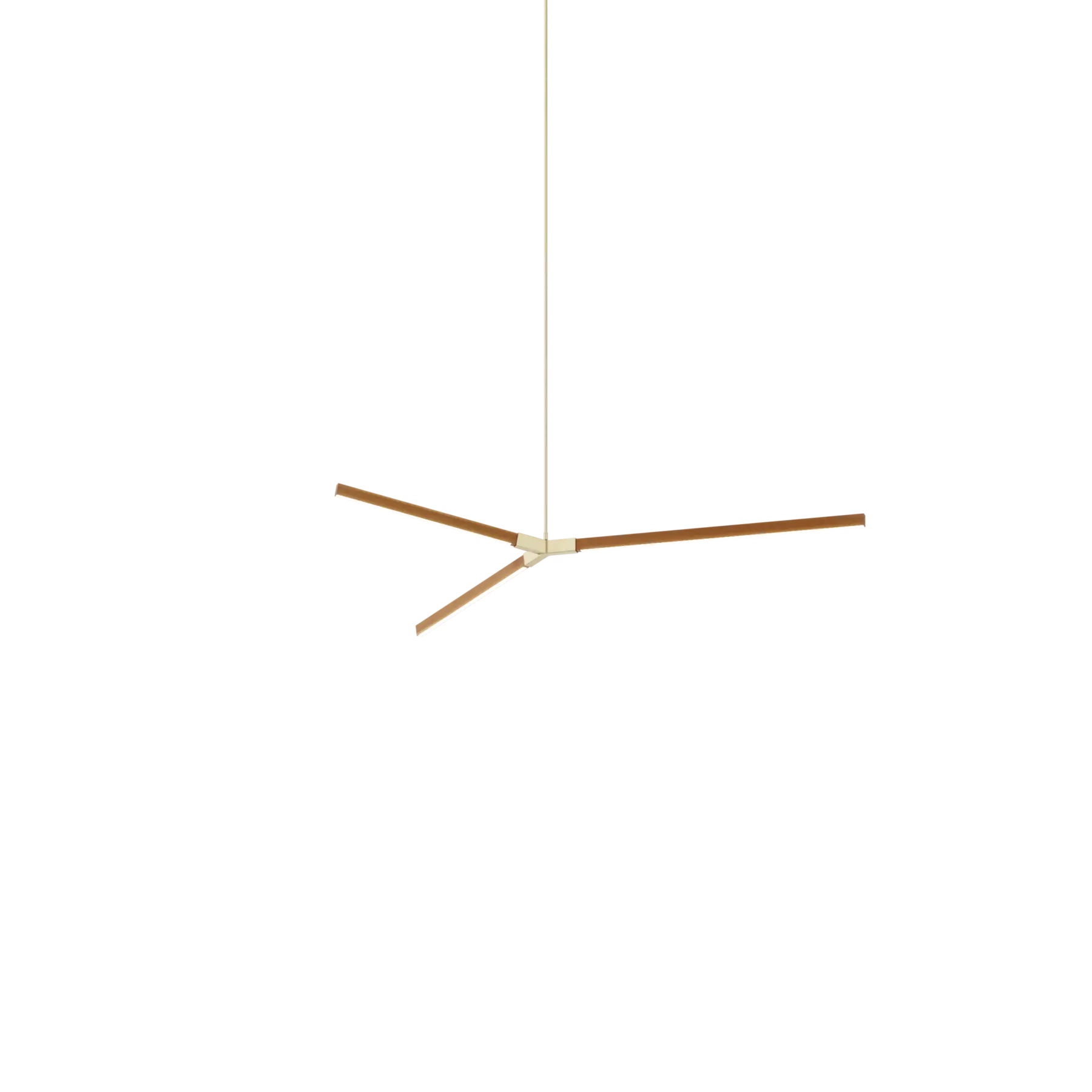 Image of a Stickbulb Bough lighting fixture. The modern fixture consists of sleek wooden beams with multiple integrated LED bulbs.