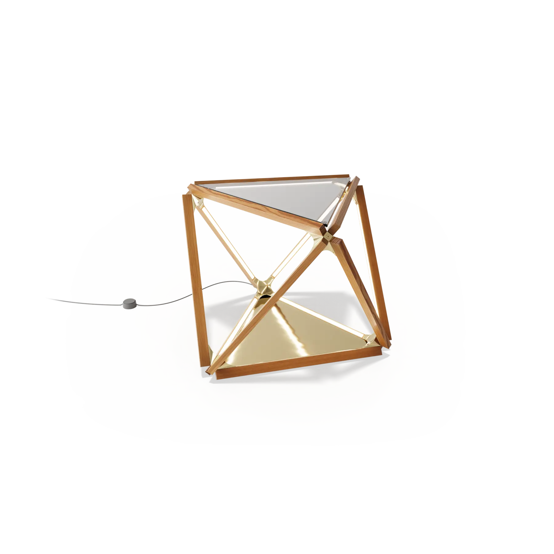 Image of a Stickbulb Diamond Table lighting fixture. The modern fixture consists of sleek wooden beams with multiple integrated LED bulbs.