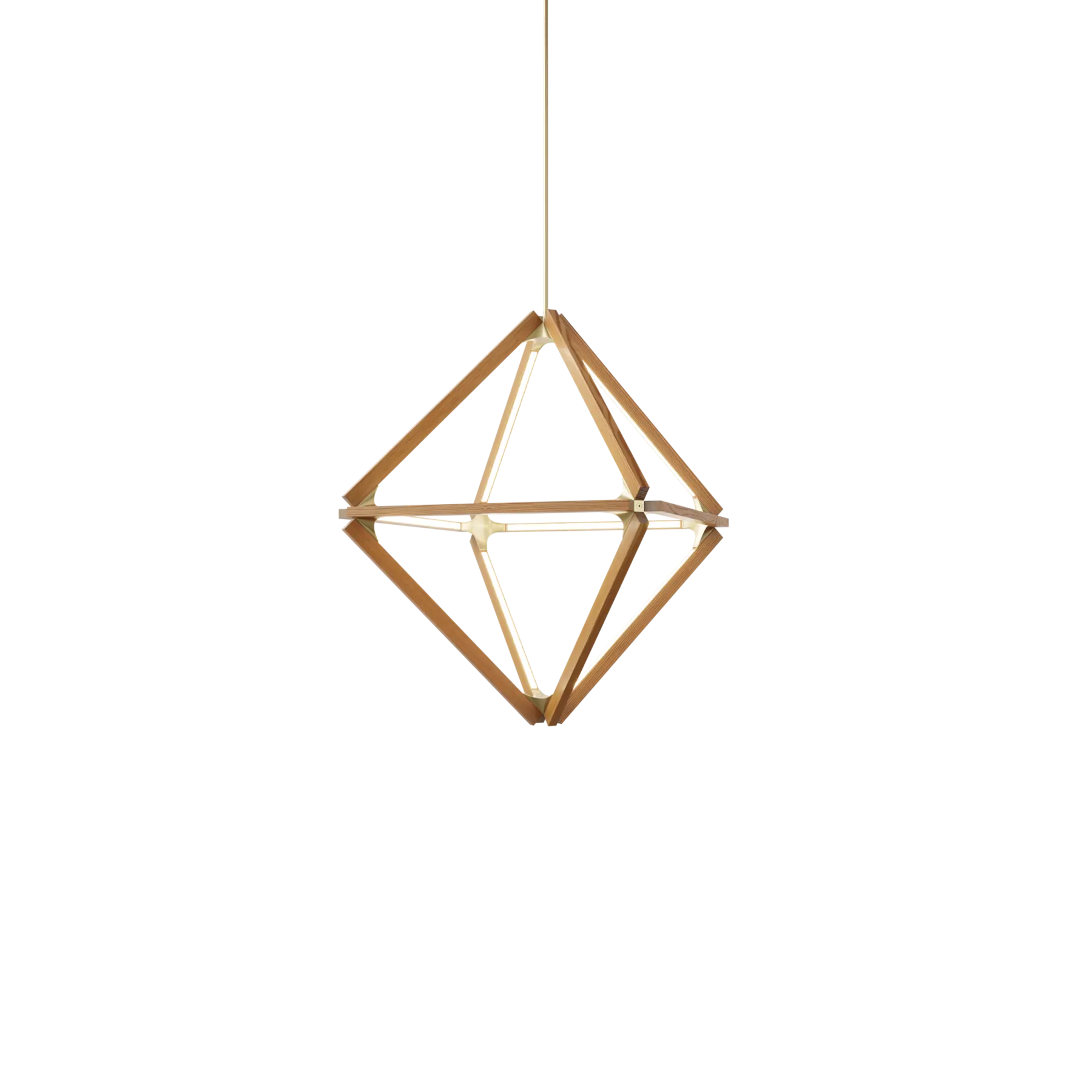 Image of a Stickbulb Diamond lighting fixture. The modern fixture consists of sleek wooden beams with multiple integrated LED bulbs.