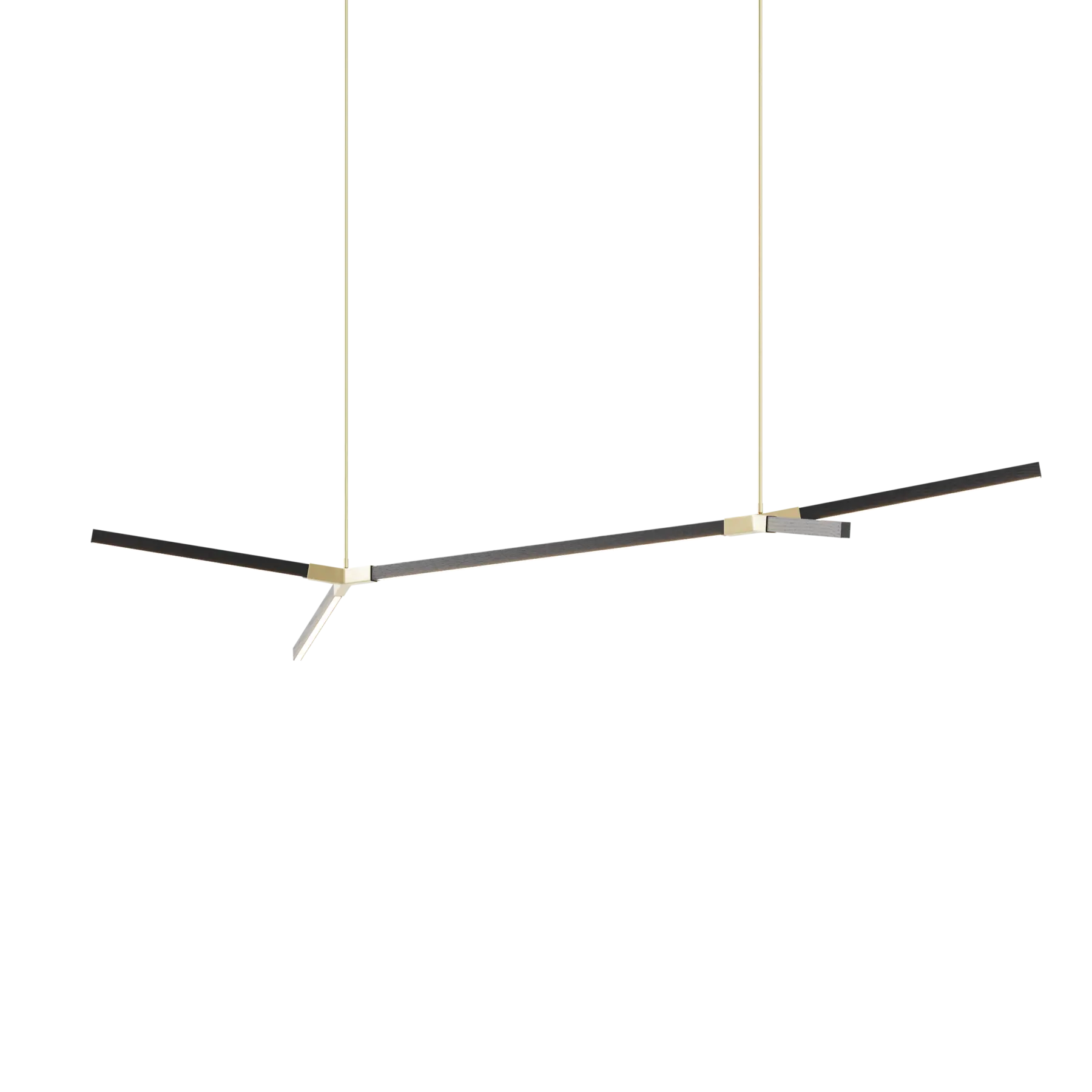Image of a Stickbulb Double Bough lighting fixture. The modern fixture consists of sleek wooden beams with multiple integrated LED bulbs.
