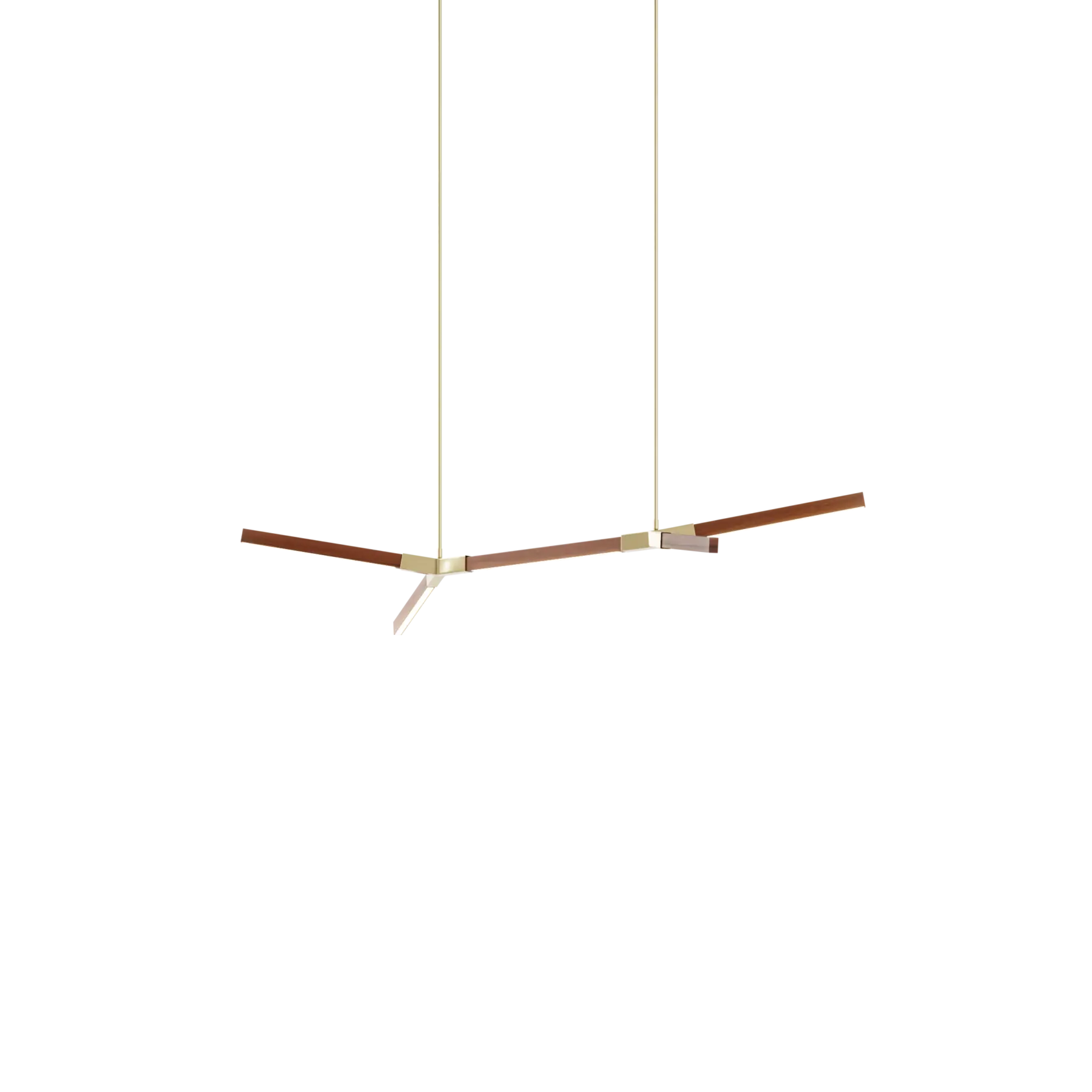 Image of a Stickbulb Double Bough lighting fixture. The modern fixture consists of sleek wooden beams with multiple integrated LED bulbs.