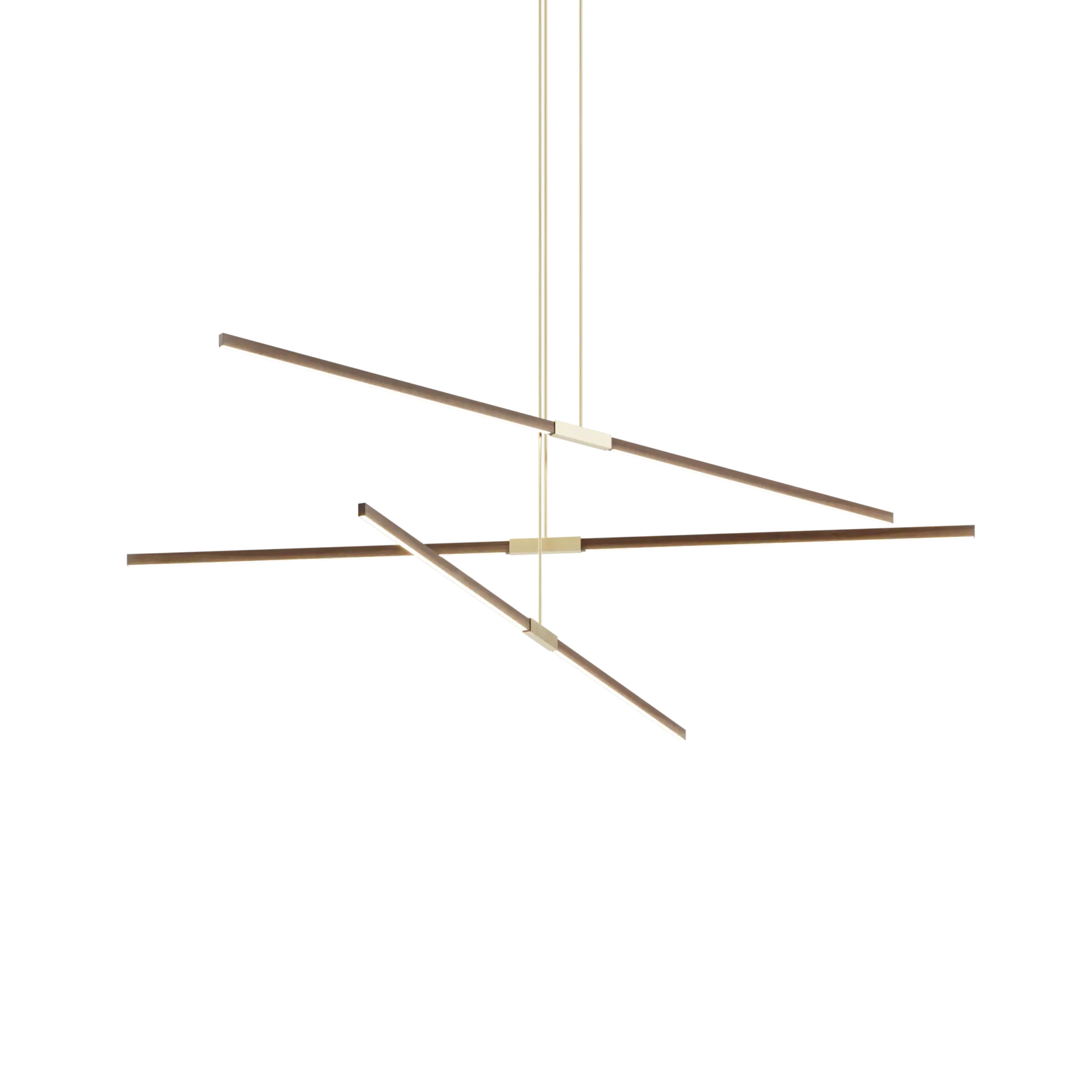 Image of a Stickbulb Multiple Linear Pendant lighting fixture. The modern fixture consists of sleek wooden beams with multiple integrated LED bulbs.