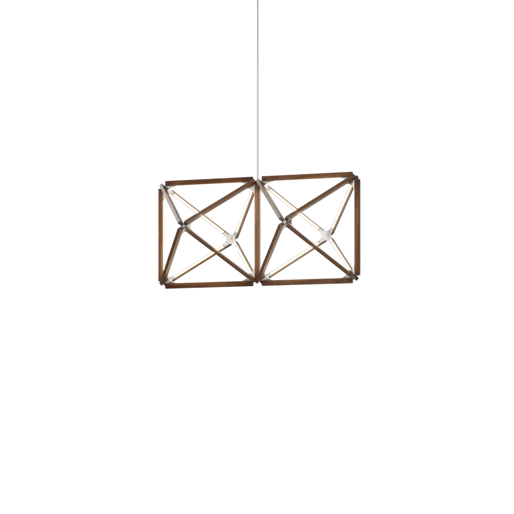 Image of a Stickbulb Truss lighting fixture. The modern fixture consists of sleek wooden beams with multiple integrated LED bulbs.