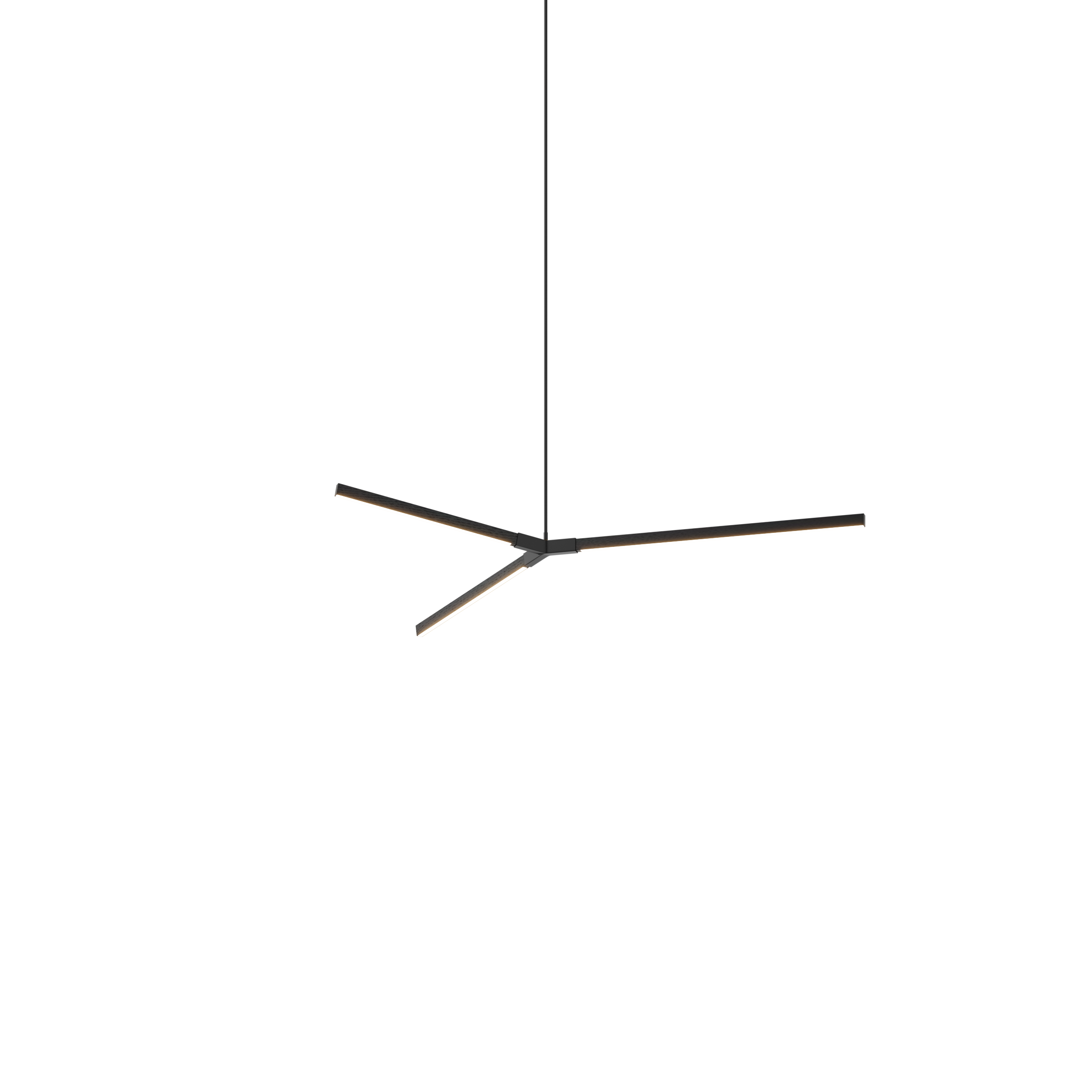 Image of a Stickbulb Bough lighting fixture. The modern fixture consists of sleek wooden beams with multiple integrated LED bulbs.