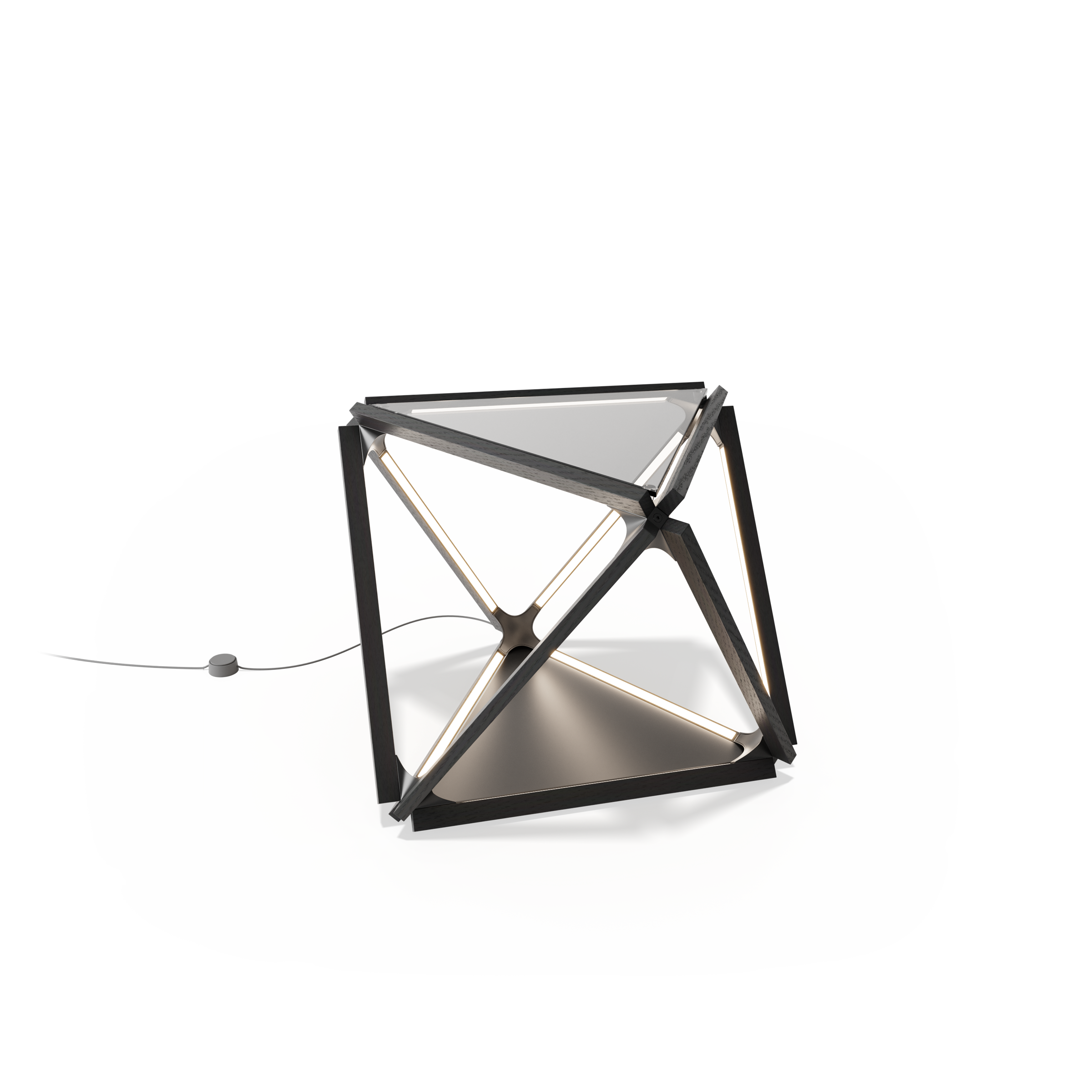 Image of a Stickbulb Diamond Table lighting fixture. The modern fixture consists of sleek wooden beams with multiple integrated LED bulbs.