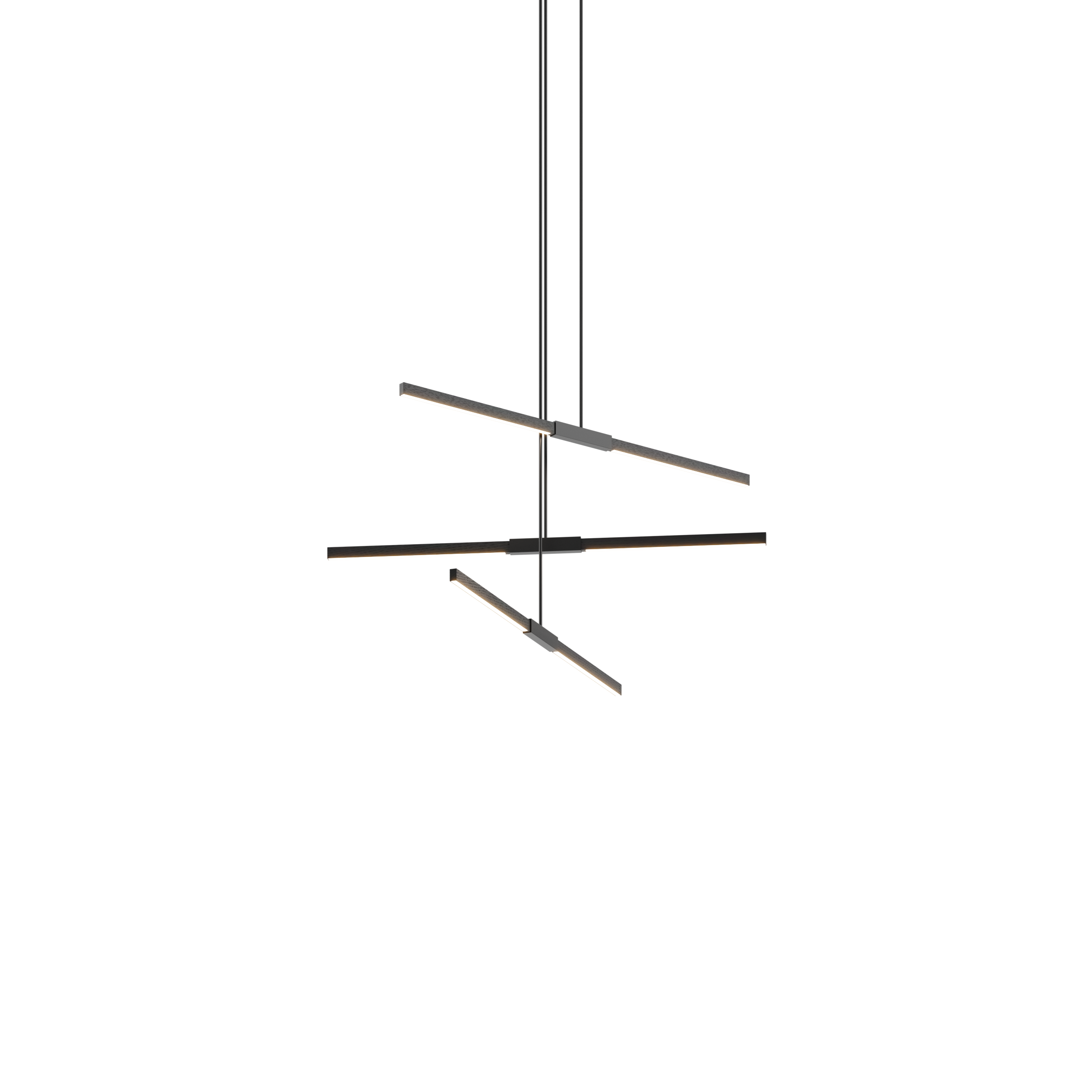 Image of a Stickbulb Multiple Linear Pendant lighting fixture. The modern fixture consists of sleek wooden beams with multiple integrated LED bulbs.