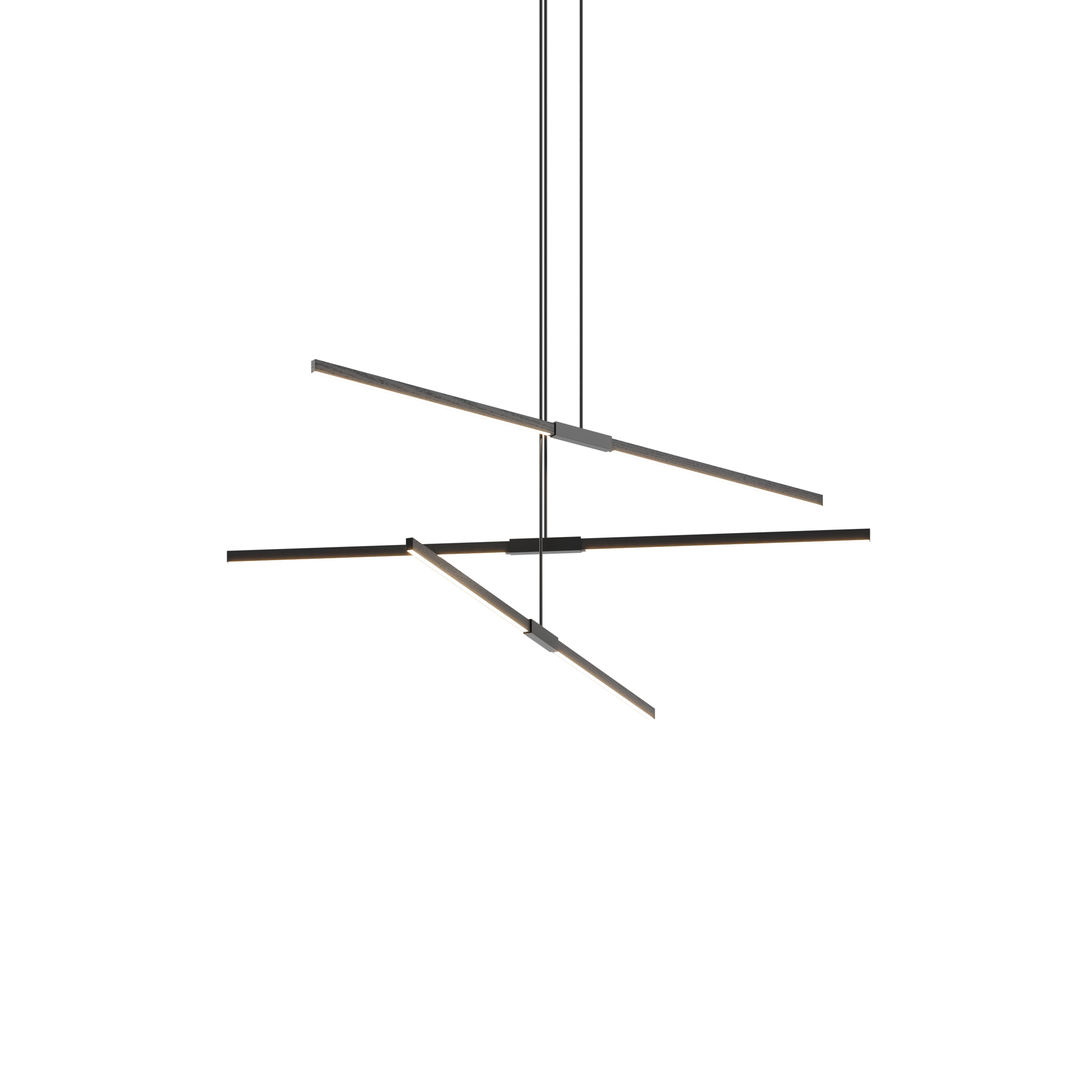 Image of a Stickbulb Multiple Linear Pendant lighting fixture. The modern fixture consists of sleek wooden beams with multiple integrated LED bulbs.