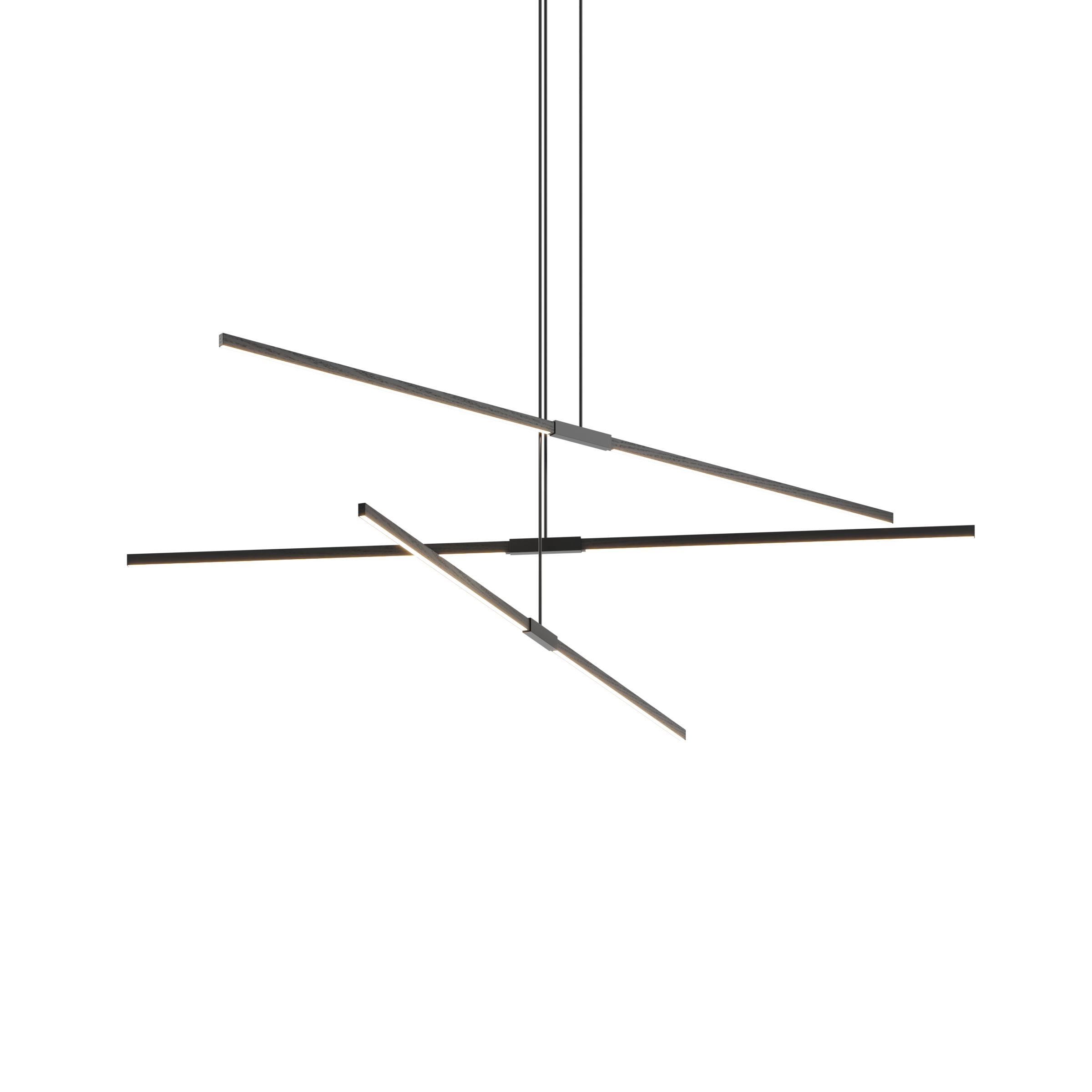 Image of a Stickbulb Multiple Linear Pendant lighting fixture. The modern fixture consists of sleek wooden beams with multiple integrated LED bulbs.